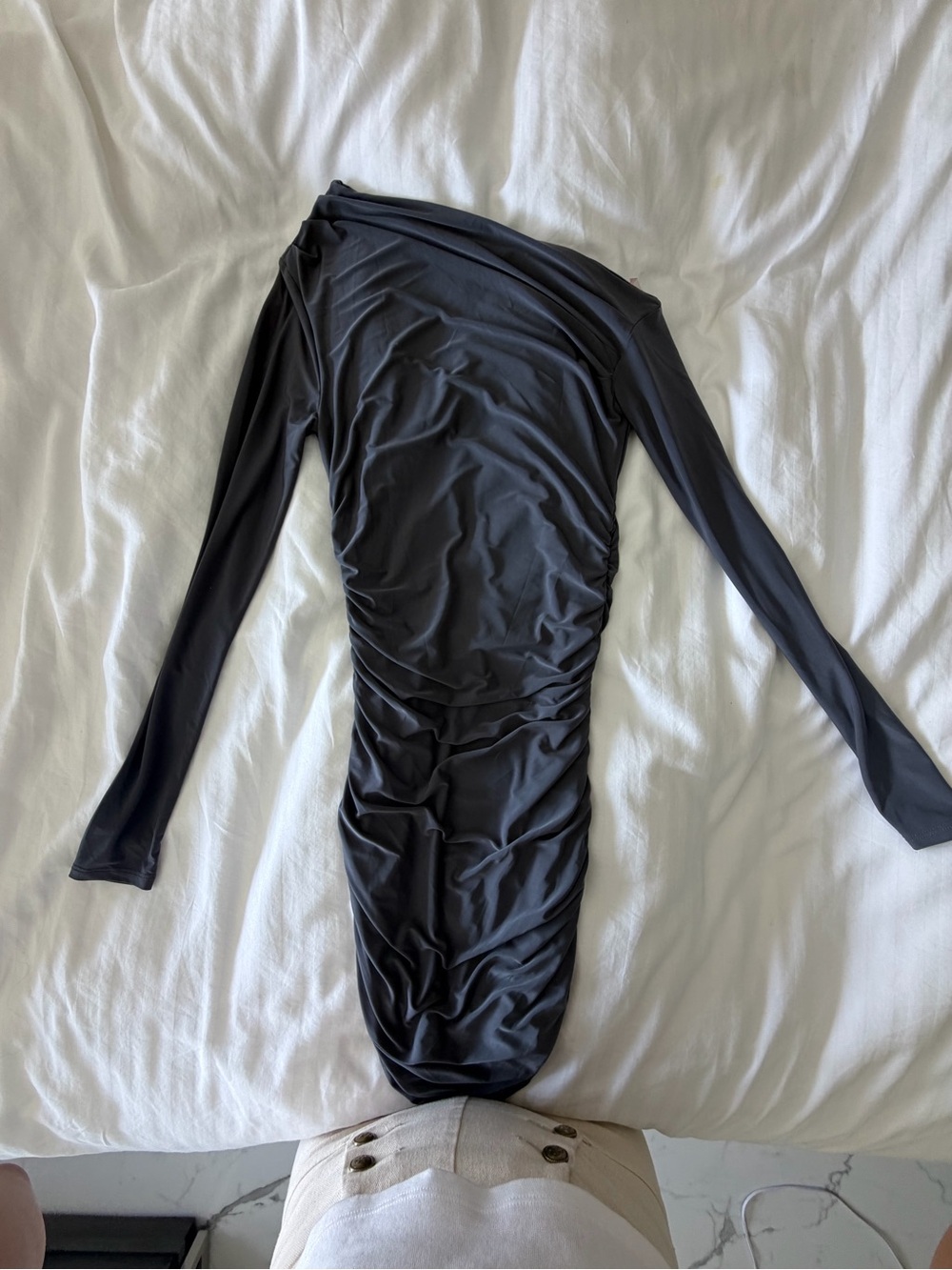 Black Long-Sleeve Ruched Mini Dress